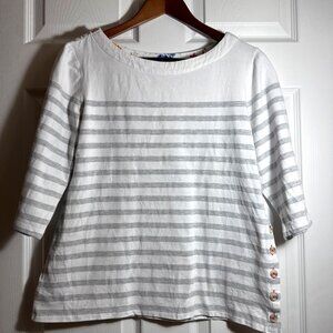 Maeve by Anthropologie Women’s White/Gray Striped Top Button Accents Sz Medium